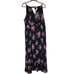 Torrid‎ Black Floral Maxi Dress Sleeveless Plus 2 lined tie neck resort classic